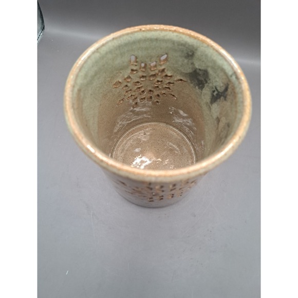 Art Pottery Brown Glazed Snowflake Candle Holder Artist Signed - Picture 6 of 16